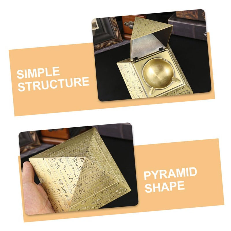 European Style Pyramid Ashtray with Retro Lid Smokeless Decorative Home Office - Image 4