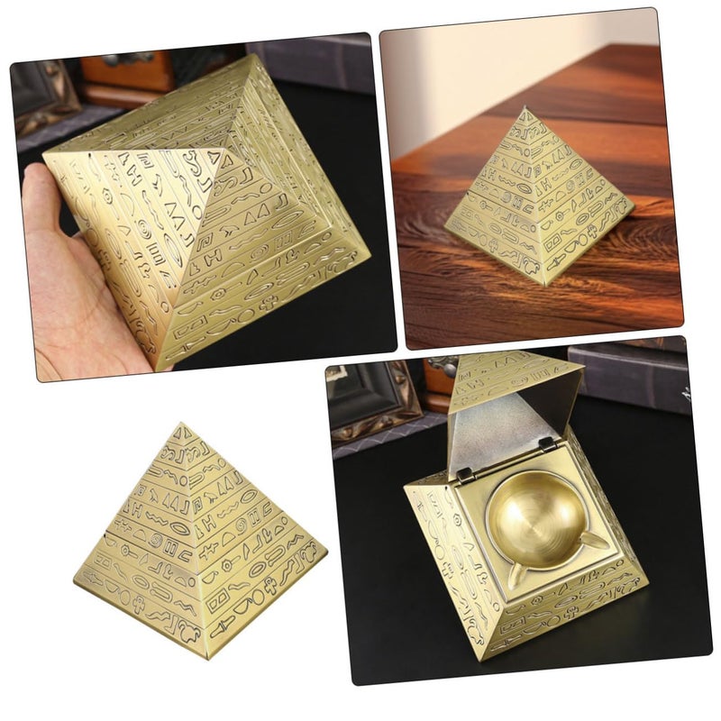 European Style Pyramid Ashtray with Retro Lid Smokeless Decorative Home Office - Image 5