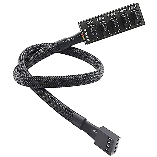 Verilux Pwm Fan Hub,Splitter Adapter Sleeved,15.7 Inch Pc Cpu Cooling 4Pin/3Pin Fan Power Extension Cable Hub,Pwm Case Fan Splitter For 12V Desktop Computer Case Fans 1 To 5 Splitter 5 Way, Black - Image 1