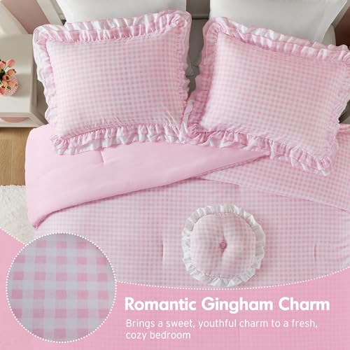 Intelligent Design Rowena Twin Comforter Set Blush Pink Gingham Ruffled Bedding Vintage Farmhouse Style Reversible All Season 3Piece Bedding Set TwinTwin XL Gift for Her - Image 3