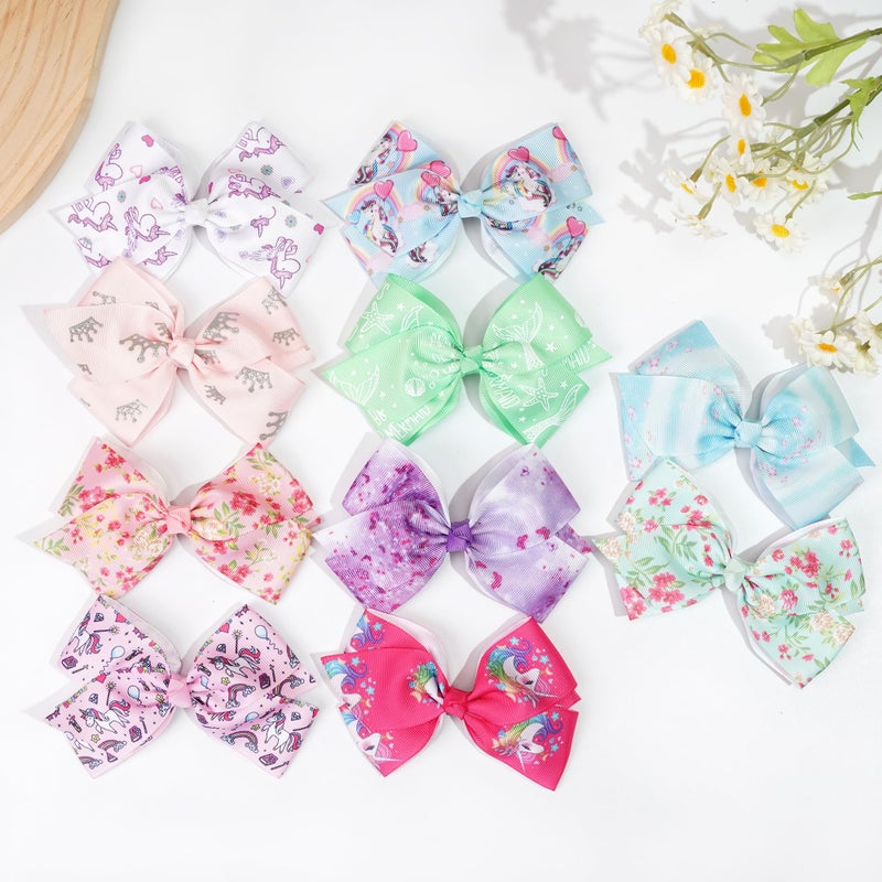 CellElection 24PCS 4.5Inch Bows for Girls Boutique Grosgrain Ribbon Rainbow Hair Bow Alligator Hair Clips Pigtail Bows Unicorn Hair Clips for Baby Girls Toddler Kids Children Teens in Pairsâ€¦ - Image 3