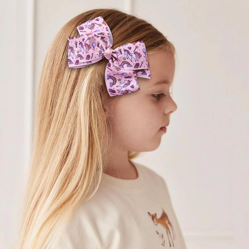 CellElection 24PCS 4.5Inch Bows for Girls Boutique Grosgrain Ribbon Rainbow Hair Bow Alligator Hair Clips Pigtail Bows Unicorn Hair Clips for Baby Girls Toddler Kids Children Teens in Pairsâ€¦ - Image 5