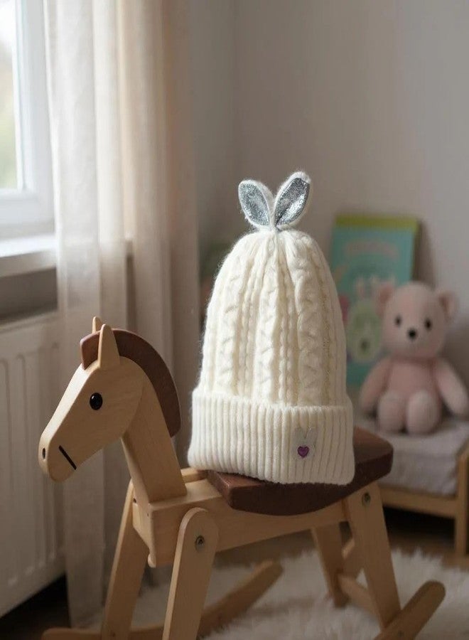 FAMWRAPZ Soft Woolen Cap for Baby Boys & Girls | Warm Winter Cap for 6 to 12 Months Babies | Stylish Knitted Cap for Infants White - Image 2
