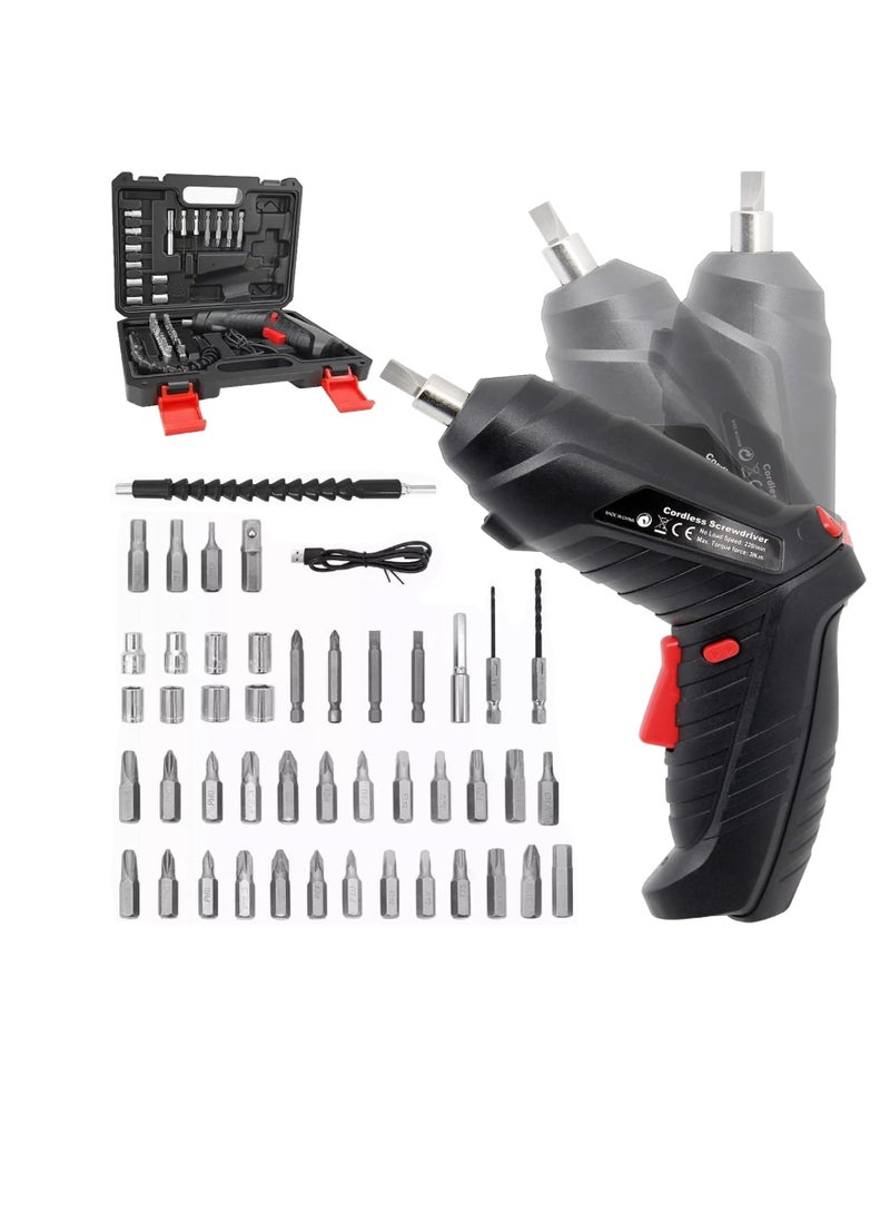 Cordless Rechargeable Electric Screwdriver 3.6V with LED Light – 47-Piece Multifunction Tool Kit for Furniture Assembly, Bicycle Repair, DIY, and Home Maintenance – USB Charging – Black - Image 1