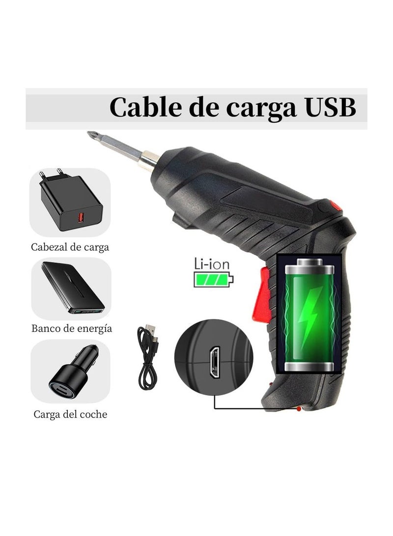 Cordless Rechargeable Electric Screwdriver 3.6V with LED Light – 47-Piece Multifunction Tool Kit for Furniture Assembly, Bicycle Repair, DIY, and Home Maintenance – USB Charging – Black - Image 2