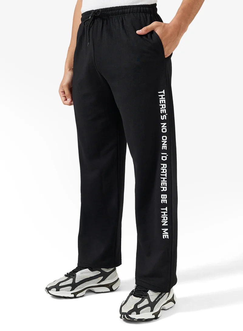 Seventy Five Basics Text Print Open Hem Relaxed Fit Joggers