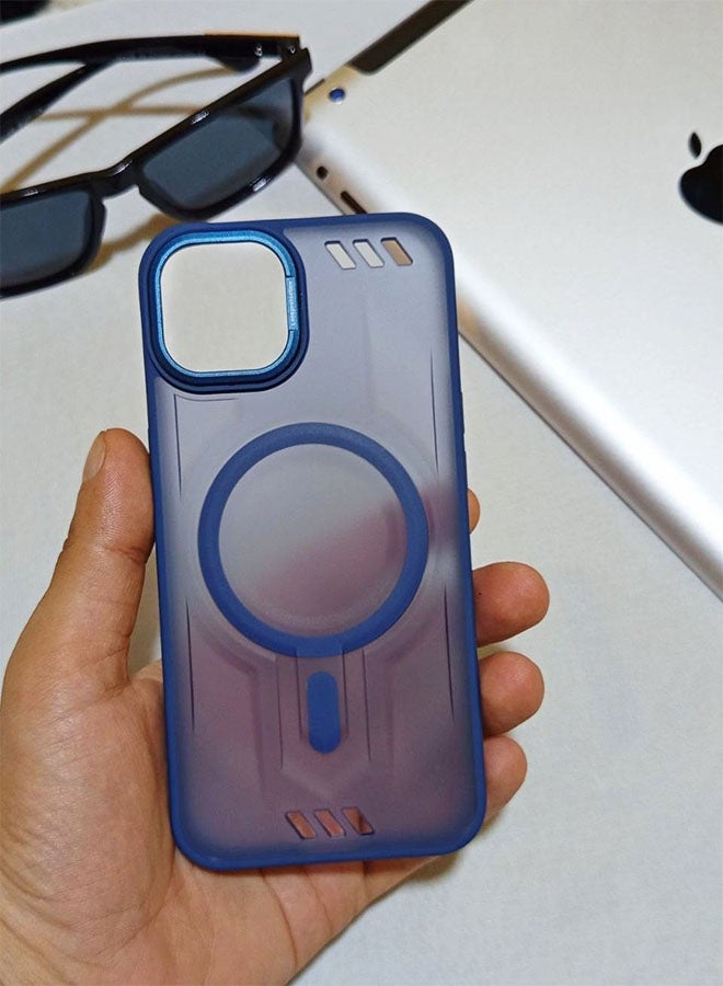 جراب مقاوم للصدمات ممتاز لهاتف ايفون 13 / 14 - مع إطار معدني للكاميرا - غطاء مغناطيسي غير لامع أنيق لجميع الأعمار ويدعم ماج سيف - مضاد لبصمات الأصابع وحماية الكاميرا ومقاومة للسقوط - متوافق مع ايفون 13 / 14 - ازرق - Image 4