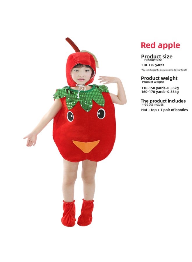 Halloween Costume - Kids Fruit Costume Dress Up - Red apple, 150cm - Banana Apple Strawberry Outfit, Children Performance Wear, Funny Fancy Dress, Carnival Costume, School Play - Image 1
