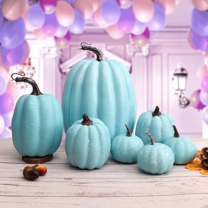 WESAPPINC WESAPPINC Artificial Pumpkins 14PCS White Fake Pumpkins Assorted Pumpkins Large Faux Harvest Pumpkins for Autumn Thanksgiving Halloween Seasonal Holiday Decor Decoration (7pcs Light Blue Pumpkins)  - Image 5