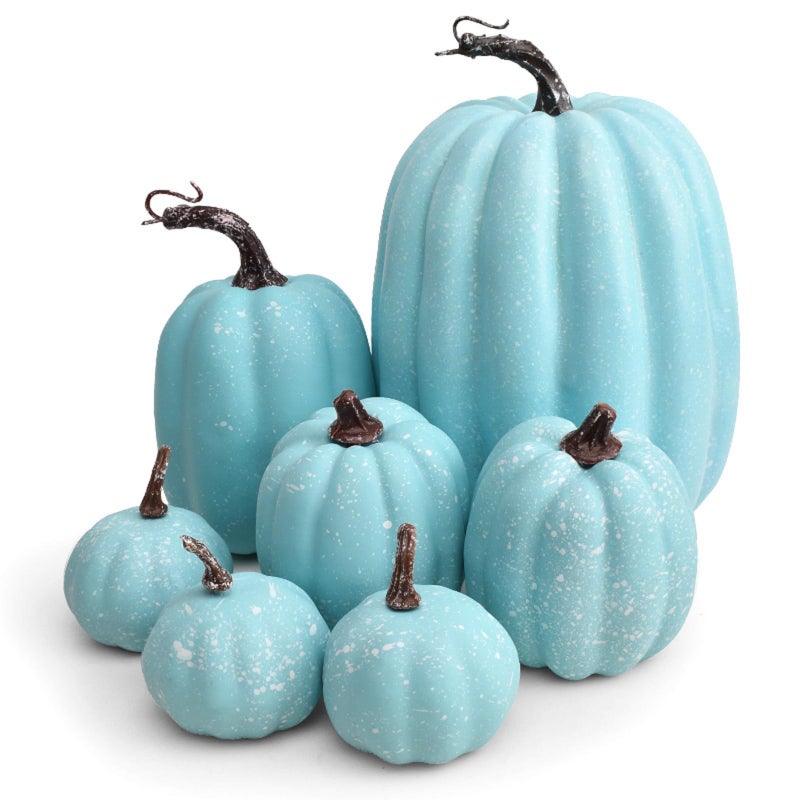 WESAPPINC WESAPPINC Artificial Pumpkins 14PCS White Fake Pumpkins Assorted Pumpkins Large Faux Harvest Pumpkins for Autumn Thanksgiving Halloween Seasonal Holiday Decor Decoration (7pcs Light Blue Pumpkins)  - Image 1