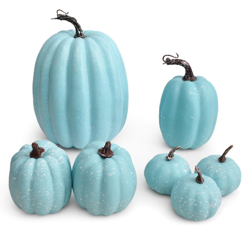 WESAPPINC WESAPPINC Artificial Pumpkins 14PCS White Fake Pumpkins Assorted Pumpkins Large Faux Harvest Pumpkins for Autumn Thanksgiving Halloween Seasonal Holiday Decor Decoration (7pcs Light Blue Pumpkins)  - Image 2
