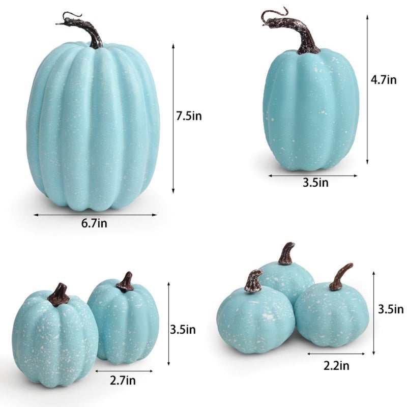 WESAPPINC WESAPPINC Artificial Pumpkins 14PCS White Fake Pumpkins Assorted Pumpkins Large Faux Harvest Pumpkins for Autumn Thanksgiving Halloween Seasonal Holiday Decor Decoration (7pcs Light Blue Pumpkins)  - Image 3