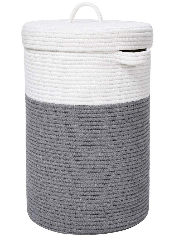 Brishtl Storage Organizer Foldable Wardrobe Cotton Mini Rope Laundry Basket With Lid Cloth Storage Box Baby Bucket Hamper For Kitchen,Office Set,Room,Planters,Dirty Clothes (White Grey) - Image 1