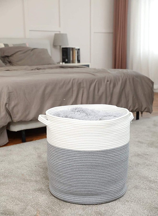 Brishtl Storage Organizer Foldable Wardrobe Cotton Mini Rope Laundry Basket With Lid Cloth Storage Box Baby Bucket Hamper For Kitchen,Office Set,Room,Planters,Dirty Clothes (White Grey) - Image 4