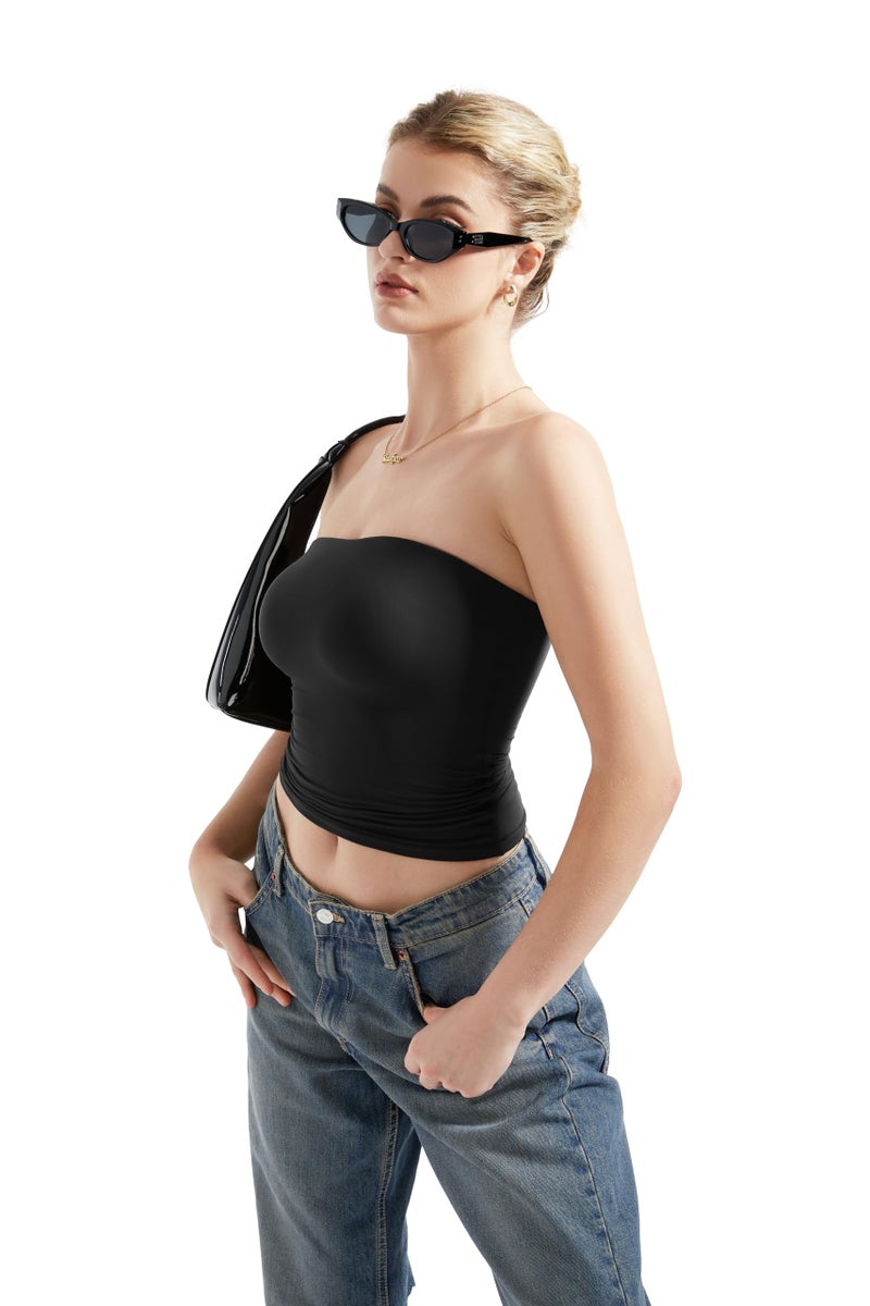 SUUKSESS Women Sexy Tube Top Summer Y2K Going Out Tops Casual Sleeveless Double Lined Basic Tank Top (Black, XL) - Image 4