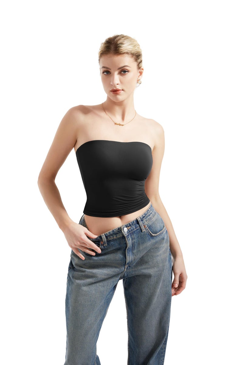 SUUKSESS Women Sexy Tube Top Summer Y2K Going Out Tops Casual Sleeveless Double Lined Basic Tank Top (Black, XL) - Image 2