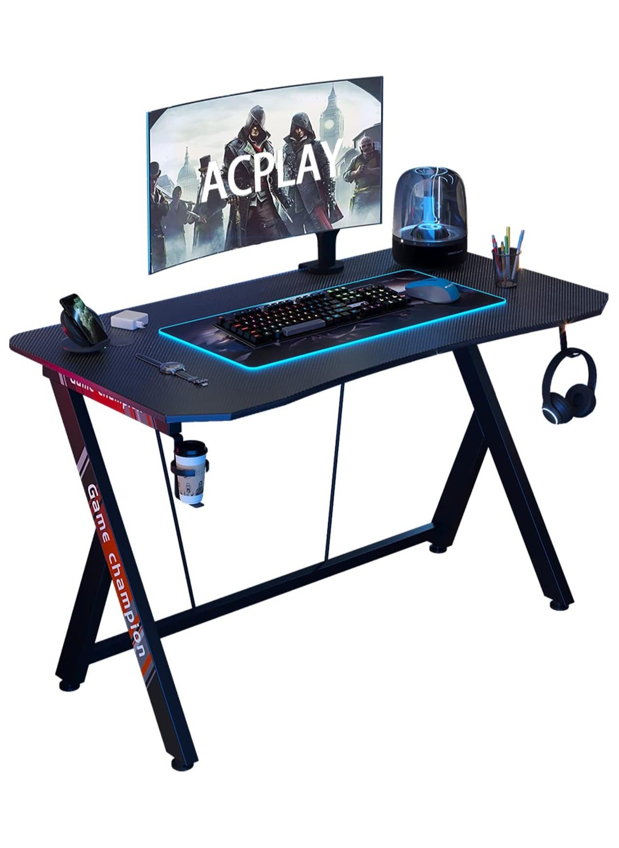 Gaming Desk for Gamers Gift Idea PC Computer Desk Home Office Desk Workstation,Gaming Table with Headphone Hook and Cup Holder 47x23.6x28.3 inch MDF Black 