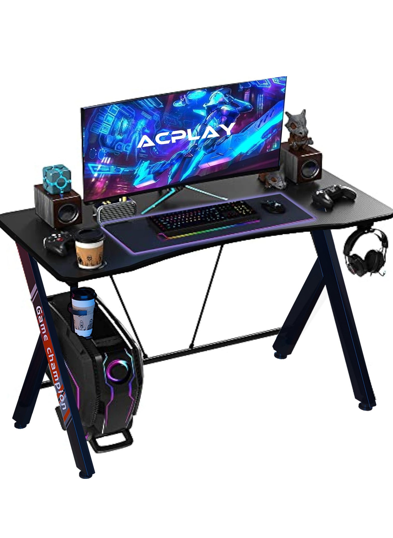 Gaming Desk for Gamers Gift Idea PC Computer Desk Home Office Desk Workstation,Gaming Table with Headphone Hook and Cup Holder 47x23.6x28.3 inch MDF Black 