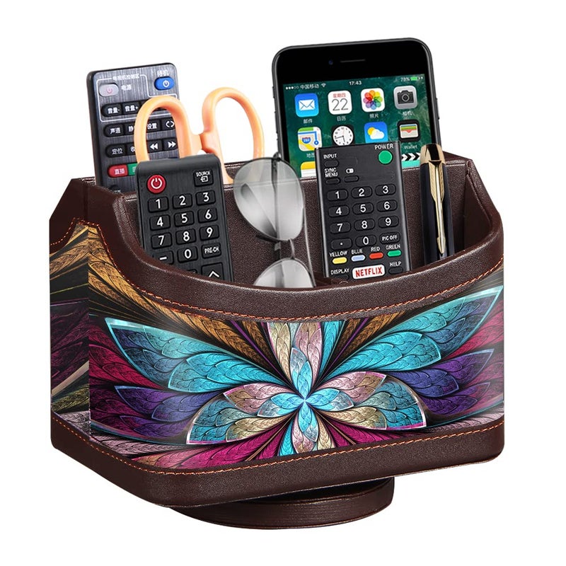 Pusu 360Rotatable Remote Control Holder  Pu Leather Tv Remote Holder Caddy For Table  Bright And Colorful Art Supply Organizer Pen Holder  Multi-Functional Desk Organizer Living Room Office Decor - Image 1