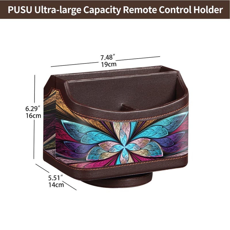 Pusu 360Rotatable Remote Control Holder  Pu Leather Tv Remote Holder Caddy For Table  Bright And Colorful Art Supply Organizer Pen Holder  Multi-Functional Desk Organizer Living Room Office Decor - Image 2