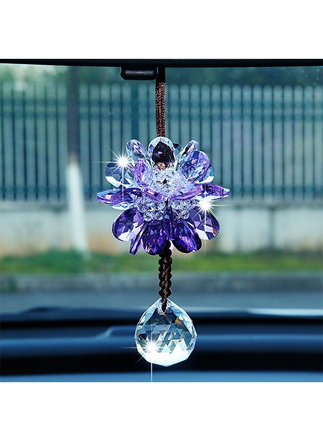 Crystal Flower Car Hanging Ornament, Lucky Rearview Mirror Pendant, Home & Car Decoration, Transparent Crystal