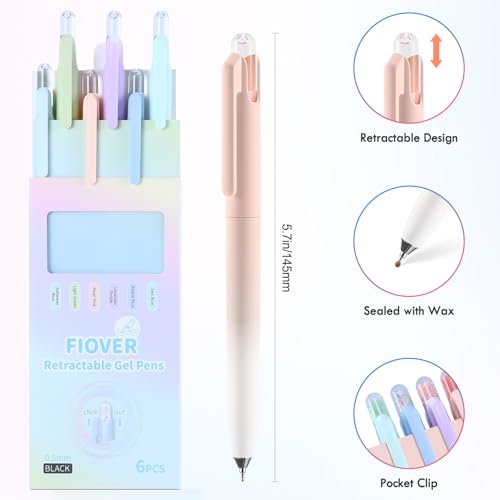 FIOVER Gel Pens, 6 Pack 0.5mm Drift Bottle Retractable Fine Point Smooth Writing Black Ink Pens, Quick Dry No Smear, Aesthetics Cute Office School Supplies Gifts for Women (6PCS Black Ink) - Image 5