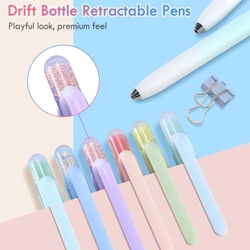 FIOVER Gel Pens, 6 Pack 0.5mm Drift Bottle Retractable Fine Point Smooth Writing Black Ink Pens, Quick Dry No Smear, Aesthetics Cute Office School Supplies Gifts for Women (6PCS Black Ink) - Image 2