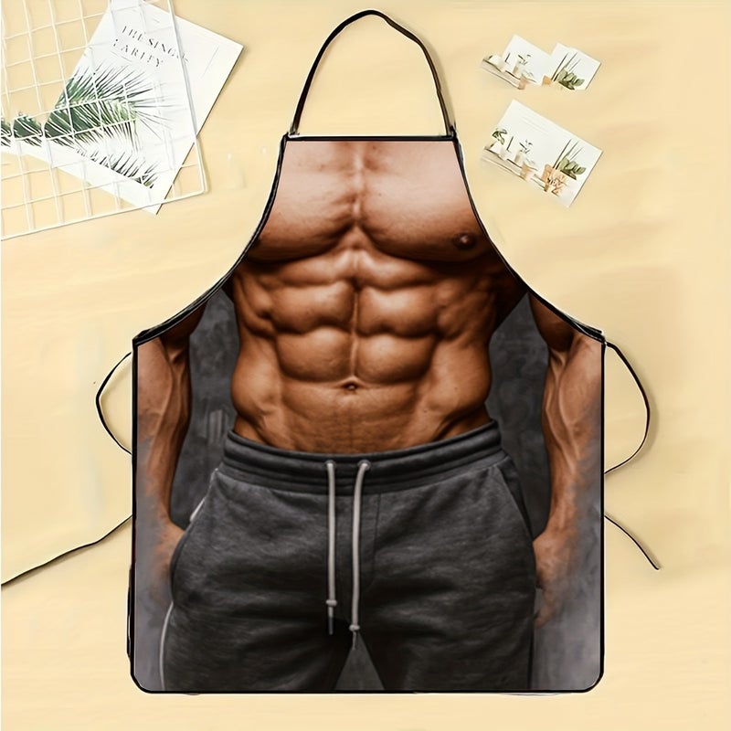 1pc Muscle Man Design Apron - Durable Polyester Full-Cover Kitchen Apron for Baking & Cooking, Stylish Home Use, Perfect Couple Gift