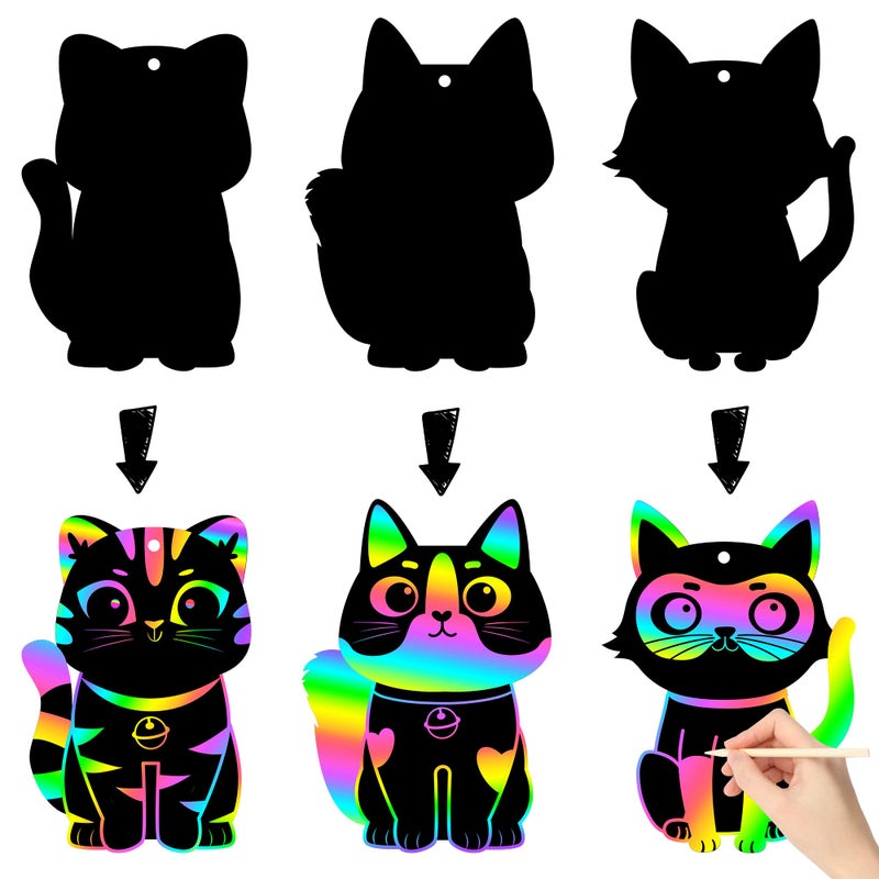 CY2SIDE 60PCS Cat Animal Scratch Bookmarks, DIY Cat Rainbow Color Paper Cards Craft Kit Birthday Decorations, Catling Pet Magic Project for School Classroom Activities - Image 4