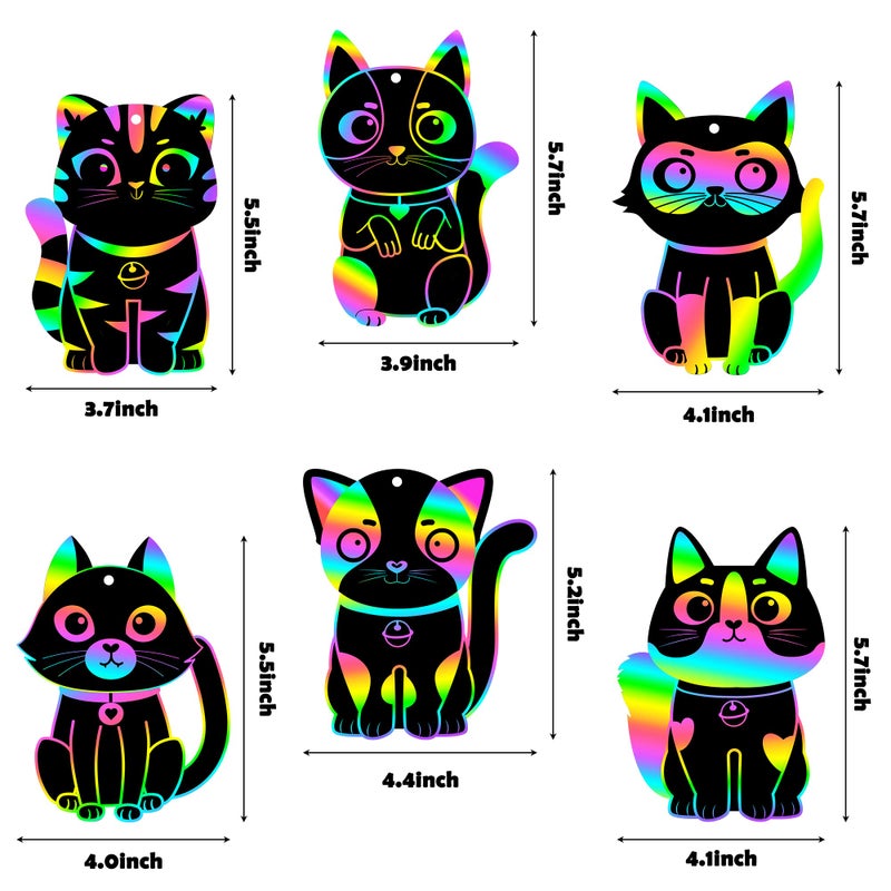 CY2SIDE 60PCS Cat Animal Scratch Bookmarks, DIY Cat Rainbow Color Paper Cards Craft Kit Birthday Decorations, Catling Pet Magic Project for School Classroom Activities - Image 3