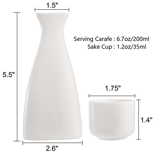 Tosnail 7 Pieces Ceramic Japanese Sake Set, 1 Serving Carafe and 6 Cups - White - Image 2