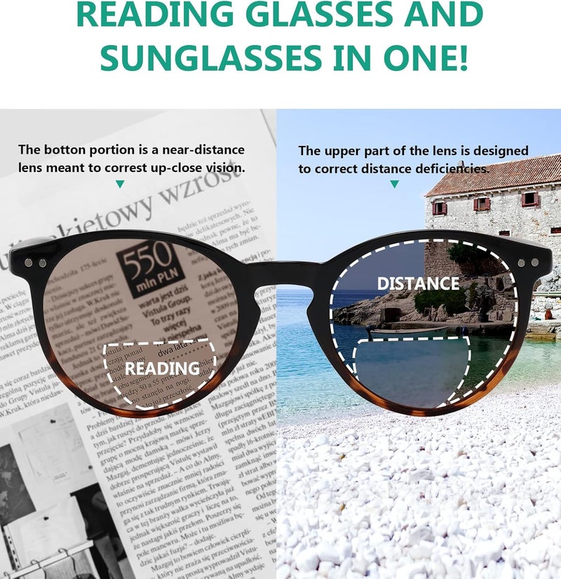 Eyekepper Keyhole Style Spring Hinge Round Bifocal Sunglasses Sun Reader Black Clear +1.75 - Image 5
