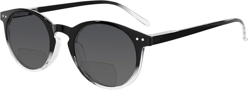 Eyekepper Keyhole Style Spring Hinge Round Bifocal Sunglasses Sun Reader Black Clear +1.75 - Image 1