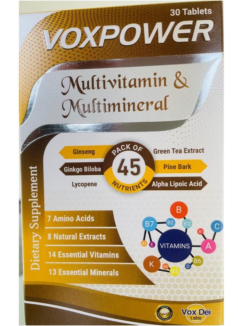 Vox Dei Labs - VOX POWER Multivitamin Tablets - Boost Your Immunity with 45 Essential Nutrients, 30 Tablets Pack | Includes Ginseng, Vitamins, Minerals, and Natural Extracts - Image 1