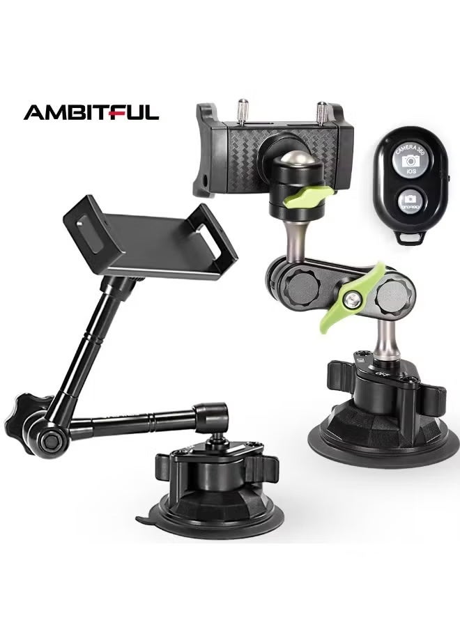 AMBITFUL UBA-01 Universal Car Suction Cup Phone & Tablet Holder, 360° Rotating Flexible Ball Head Arm, Adjustable Dashboard & Windshield Mount Bracket for Smartphones, Tablets & Navigation Devices - Image 1