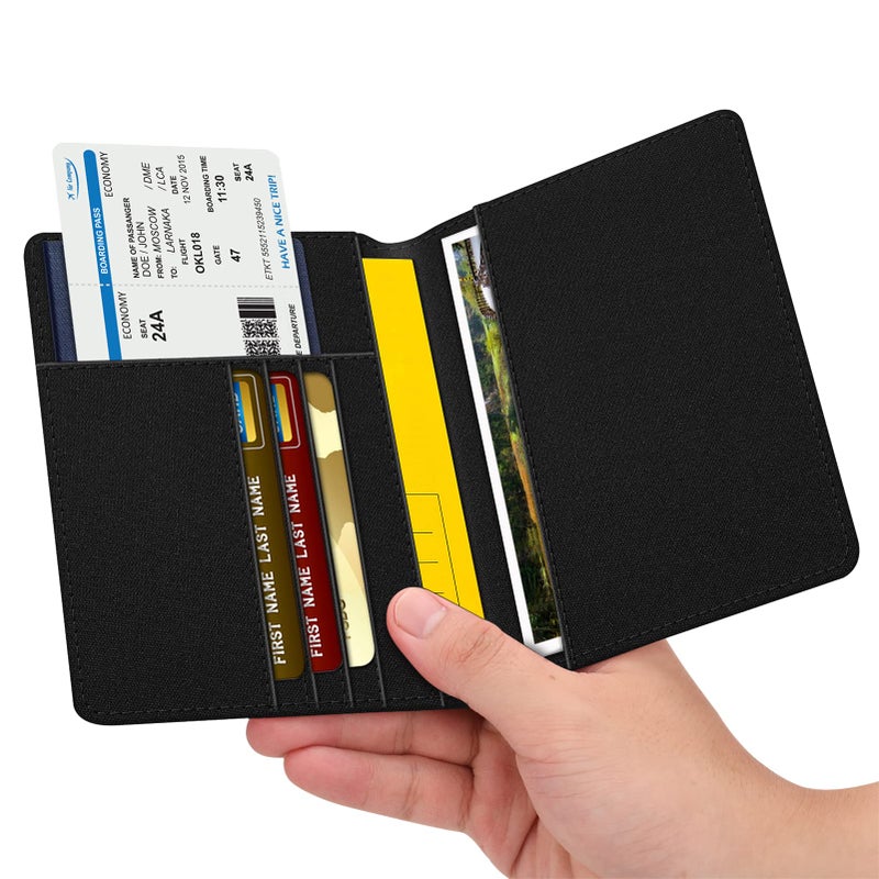 Fintie Fintie Passport Holder, Slim Travel Wallet RFID Blocking Card Case Cover Passport Cover Protector Travel Essentials with Credit Card Slots for Women/Men, Denim Black  - Image 2