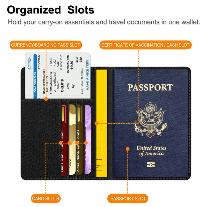 Fintie Fintie Passport Holder, Slim Travel Wallet RFID Blocking Card Case Cover Passport Cover Protector Travel Essentials with Credit Card Slots for Women/Men, Denim Black  - Image 3