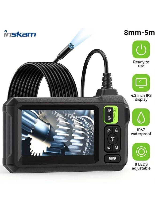 Green 8mm Single Lens 4.3 Inch IPS LCD Industrial Endoscope IP67 Waterproof Borescope Camera - Image 1