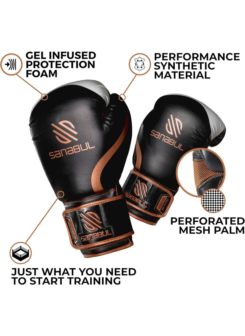Sanabul  - Essential Gel Boxing Gloves for Men & Women – Pro-Tested Kickboxing, MMA, Muay Thai & Heavy Bag Training Gloves – Shock-Absorbing Gel Padding – Black/Copper - Image 1