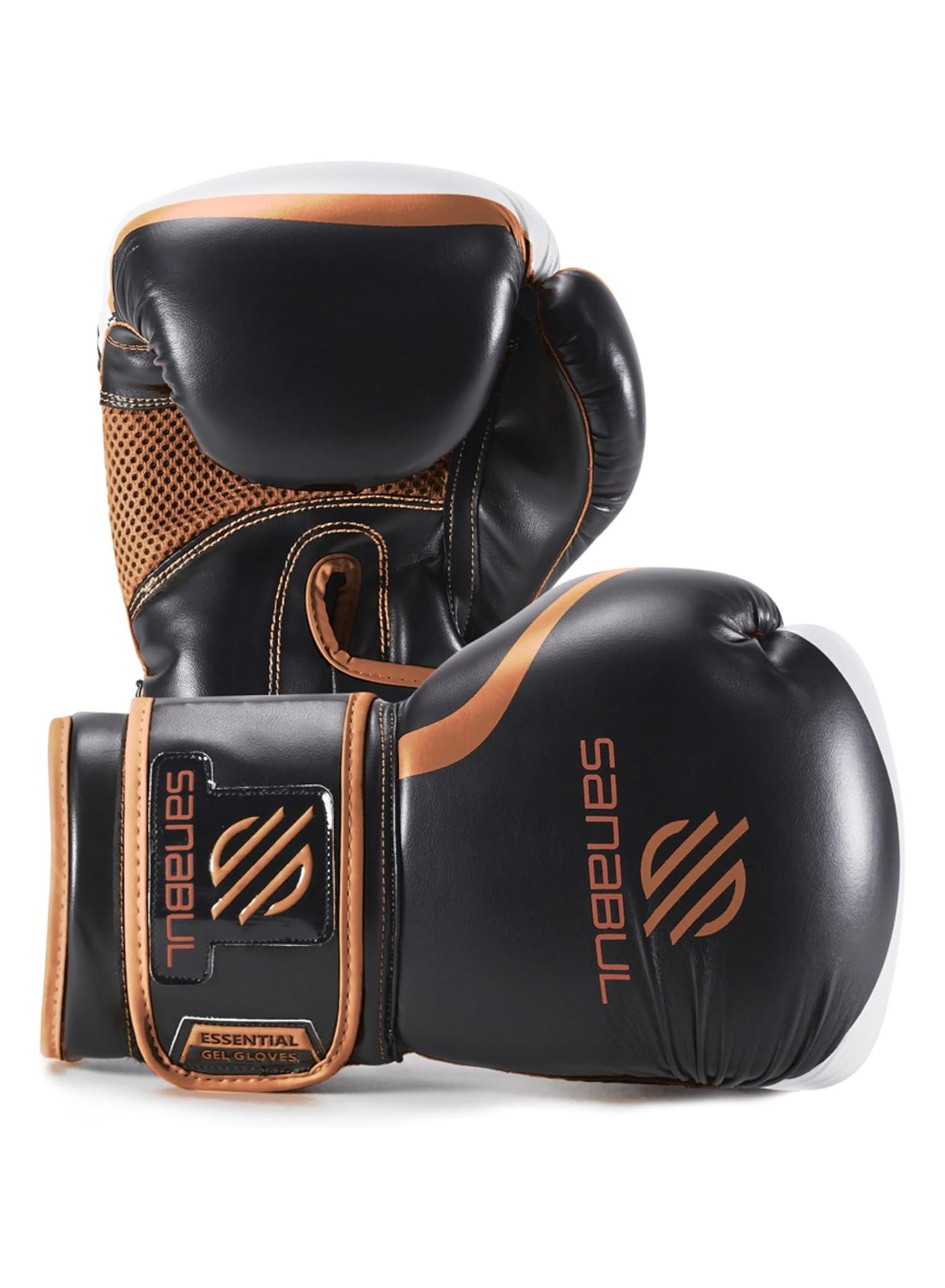 Essential Gel Boxing Gloves for Men & Women – Pro-Tested Kickboxing, MMA, Muay Thai & Heavy Bag Training Gloves – Shock-Absorbing Gel Padding – Black/Copper