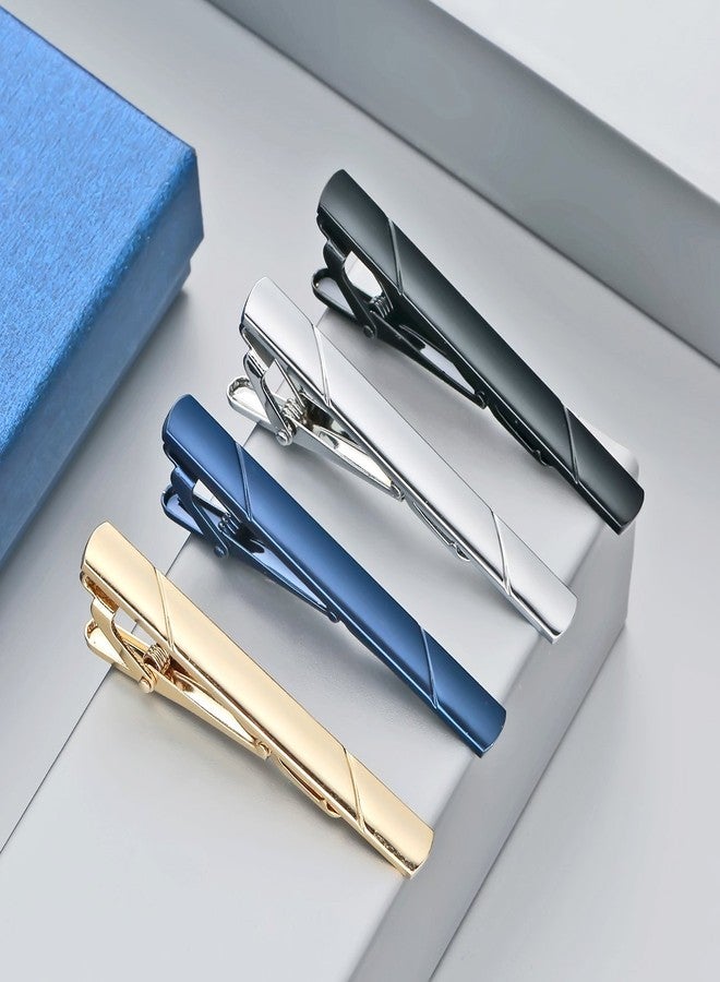 SEVENSTONE SEVENSTONE 4 Pcs Tie Clips for Men Tie Pin Set Ties Necktie Wedding Business Bar Clips - Image 4