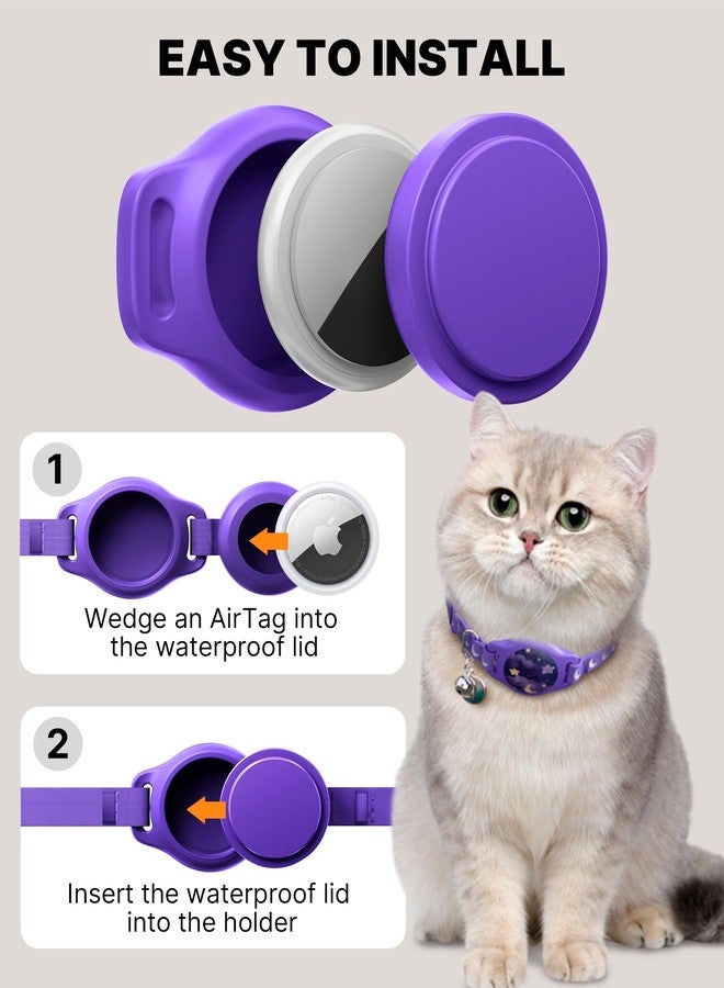typecase طوق للقطط مع حامل Airtag، طوق قابل للفصل لـ Airtag من Apple بنمط مضيء وعاكس، طوق مقاوم للماء مزود بنظام تحديد المواقع العالمي (GPS) لتتبع القطط الذكور والإناث والقطط الصغيرة مع جرس، بنفسجي (6-12 بوصة) - Image 4