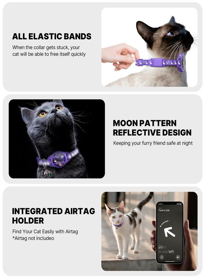 typecase طوق للقطط مع حامل Airtag، طوق قابل للفصل لـ Airtag من Apple بنمط مضيء وعاكس، طوق مقاوم للماء مزود بنظام تحديد المواقع العالمي (GPS) لتتبع القطط الذكور والإناث والقطط الصغيرة مع جرس، بنفسجي (6-12 بوصة) - Image 2