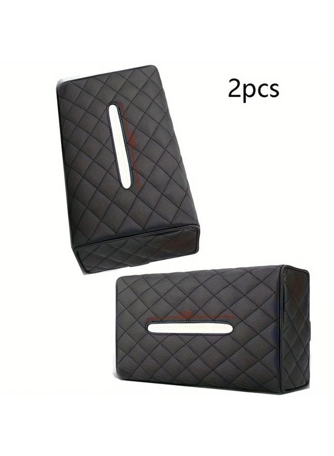 2Pcs Extra Large Black Foldable Car Tissue Box Holder Universal Auto Parts - Image 1
