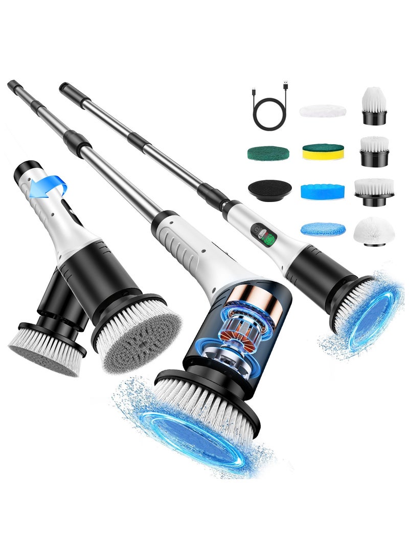 Fully Upgraded Multi-Angle Electric Cleaning Brush, Electric Spin Scrubber, Cordless Electric Spin Washing Machine, 9 Replaceable Brush Heads And Adjustable Extension Handle, USB-C Charging Cable Swivel Connector - Image 1