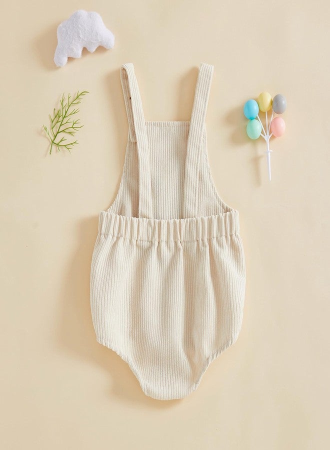 Honganda Baby Boy 1/2 Birthday Outfit Sleeveless Corduroy Overalls Half Way to One Cake Smash Romper for Half Birthday Party (Beige, 6-12 Months) - Image 4