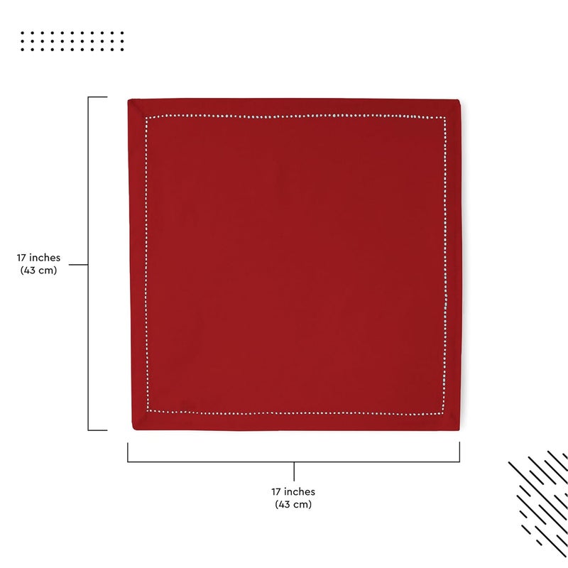 Encasa XO مجموعة من 4 من مناديل المائدة القطنية، 43x43 سم | تصميم مطرز، ناعم، ماص وقابل للغسل في الغسالة | مناديل زخرفية للمطبخ، حفلات العشاء، المطاعم والفنادق – أحمر داكن - Image 3