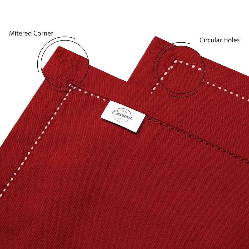 Encasa XO مجموعة من 4 من مناديل المائدة القطنية، 43x43 سم | تصميم مطرز، ناعم، ماص وقابل للغسل في الغسالة | مناديل زخرفية للمطبخ، حفلات العشاء، المطاعم والفنادق – أحمر داكن - Image 4