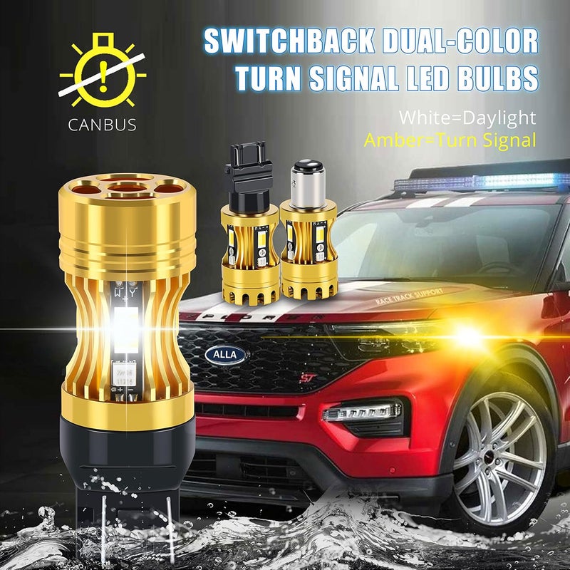 Alla Lighting 3457 4157 3157 Switchback LED Bulbs - Dual-Color Amber Yellow Turn Signal & 6000K White Parking Light - Image 3