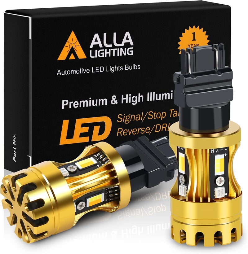 Alla Lighting 3457 4157 3157 Switchback LED Bulbs - Dual-Color Amber Yellow Turn Signal & 6000K White Parking Light - Image 1